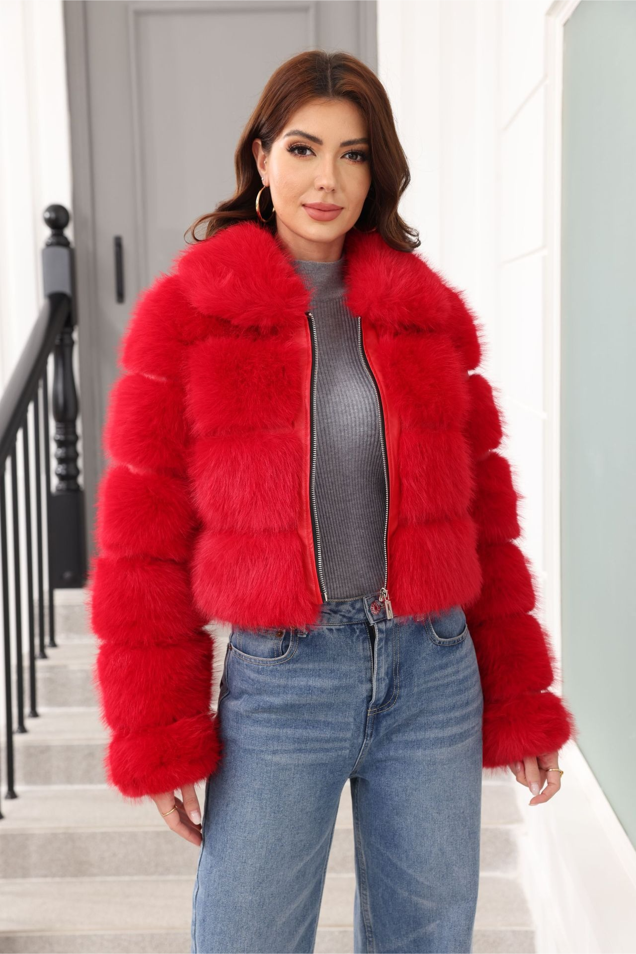 Elegant Short Faux Fur Classic Christmas Outerwear