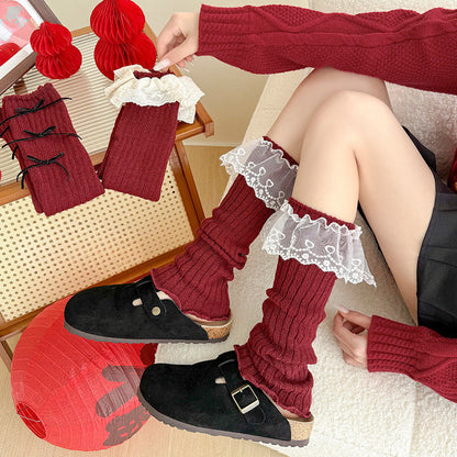Cotton Ruffled Red Christmas Leg Warmers