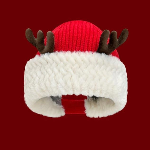 Reindeer Plush Knit Earflap Christmas Hat