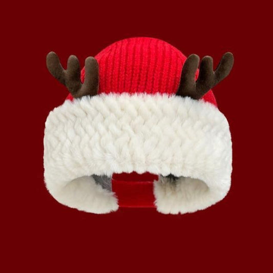 Reindeer Plush Knit Earflap Christmas Hat