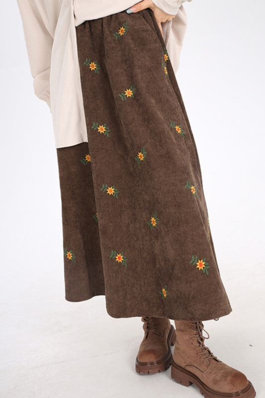 Printed Corduroy A-Line Christmas Skirt