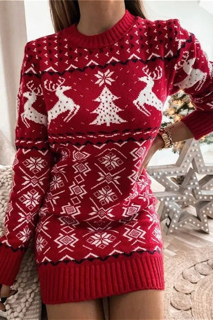 Knit Christmas Reindeer Color Block Sexy Fitted Mini Dress