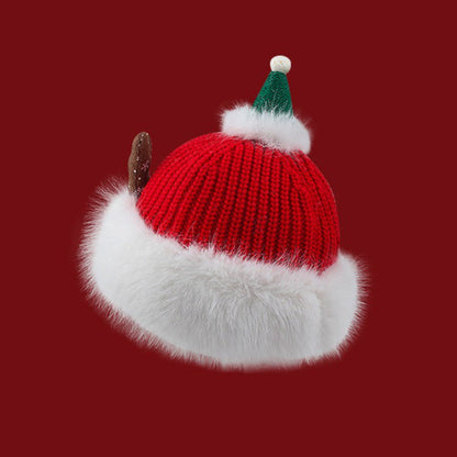 Reindeer Fleece Lined Knit Christmas Hat