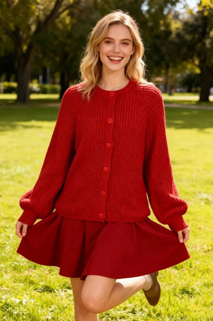 Red Round Neck Knit Christmas Cardigan