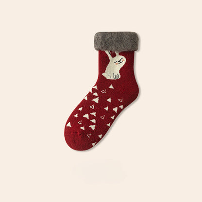 Plush Extra Thick Terry Red Mid Length Christmas Socks