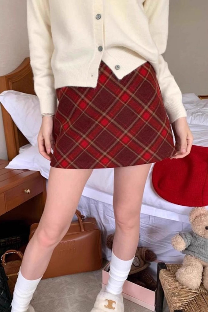 High Waist Plaid A-Line Christmas Skirt