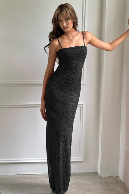 Lace Cutout Spaghetti Strap Sexy Slim Maxi Dress