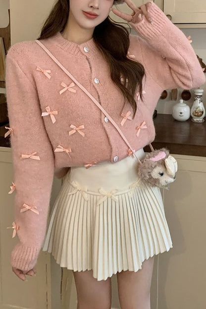 Chunky Bow Short Knit Christmas Cardigan