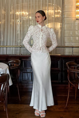 Pearl Button Floral Lace Blouse