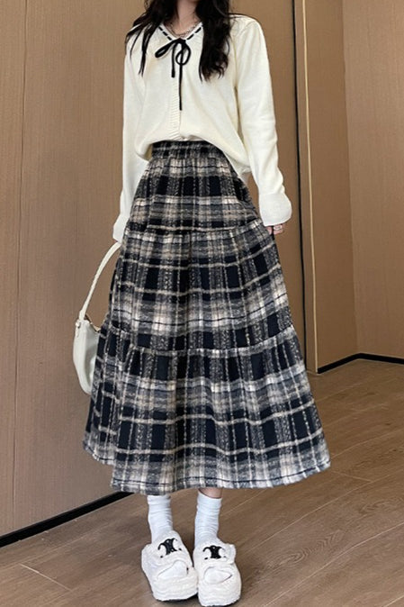 Wool Blend Tiered Plaid Christmas Skirt