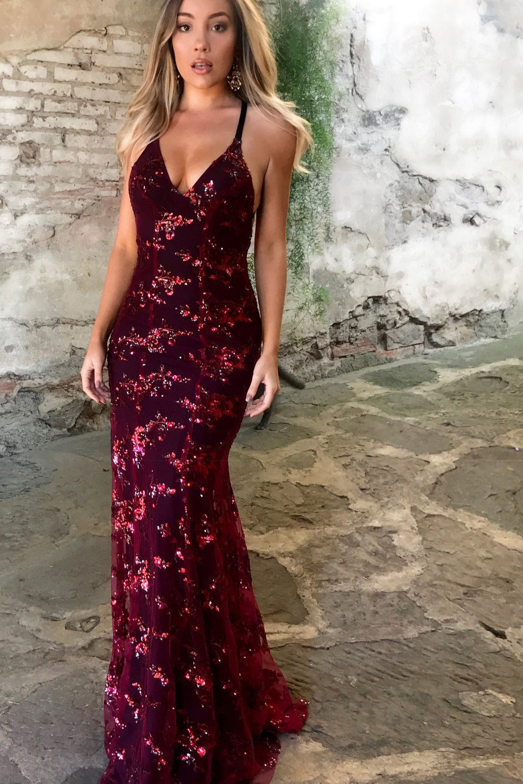 V-Back Sequin Tie Slip Dress