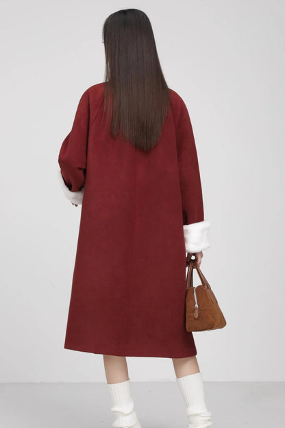 Retro Patchwork Horn Button Christmas Outerwear