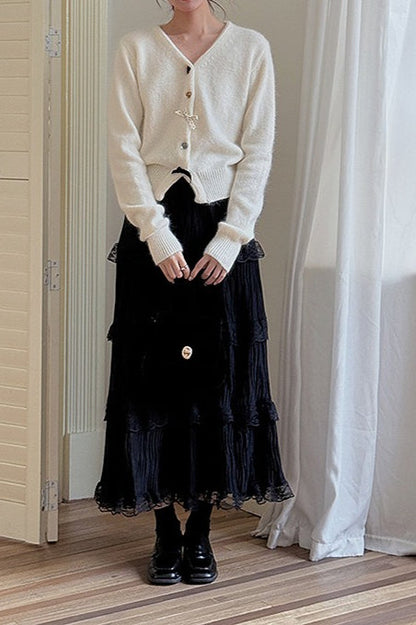 V Neck Bow Detail Button Christmas Cardigan