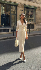 Knitted V-Neck Midi Dress