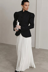 Puff Shoulder Stand Collar Button Front Tailored Coat