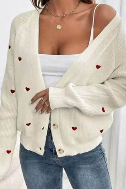 Heart Embroidery V Neck Christmas Cardigan