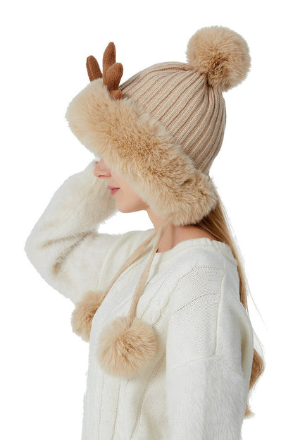 Reindeer Antler Pom Pom Christmas Hat