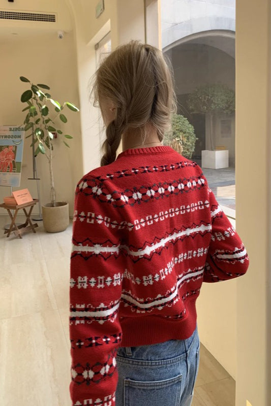 Red Striped Knit Christmas Cardigan
