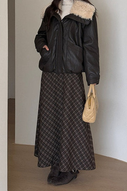 Retro Plaid High-Waist Christmas Skirt