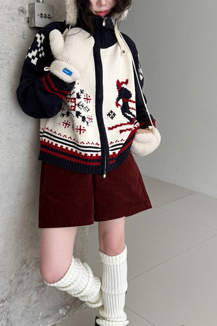 Retro   Double Zip Christmas Cardigan