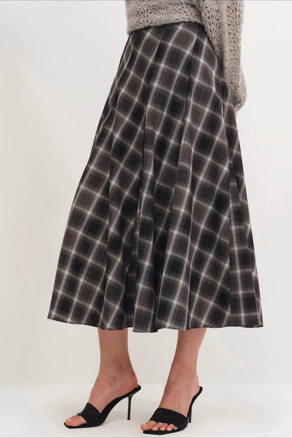 Wool Plaid Waist Defined A-Line Christmas Skirt