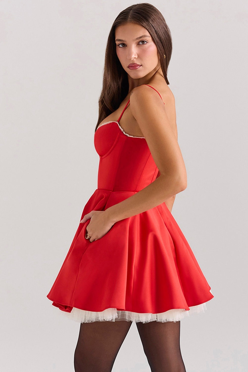 Lace Trim Satin Mesh Slip Dress