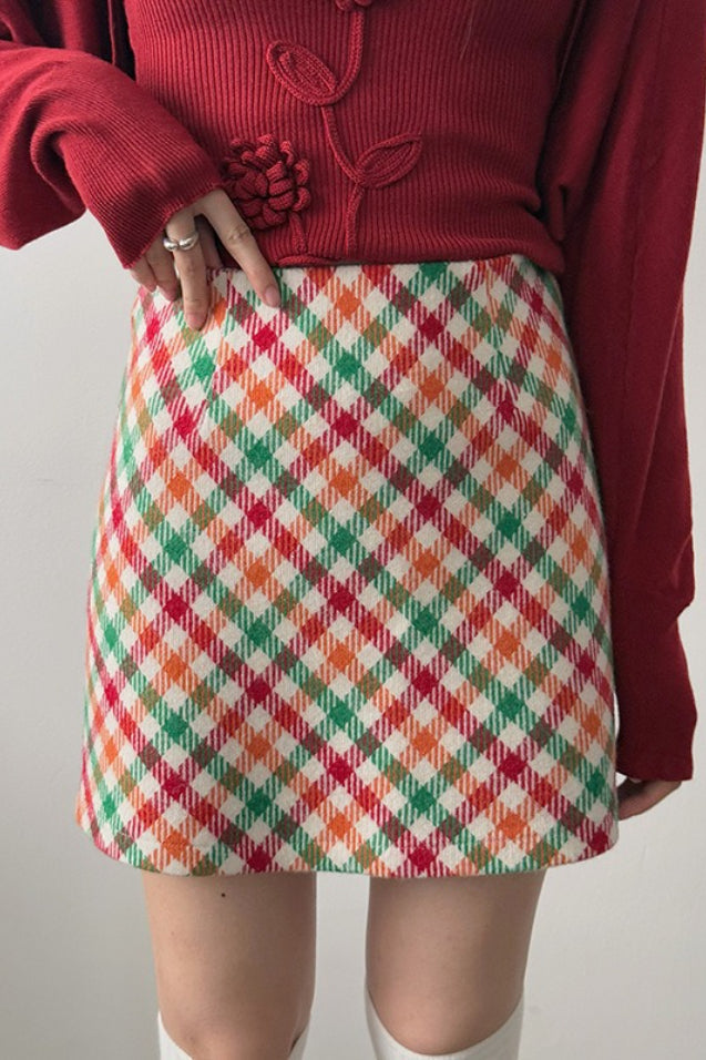 Checkered Wool Christmas Skirt