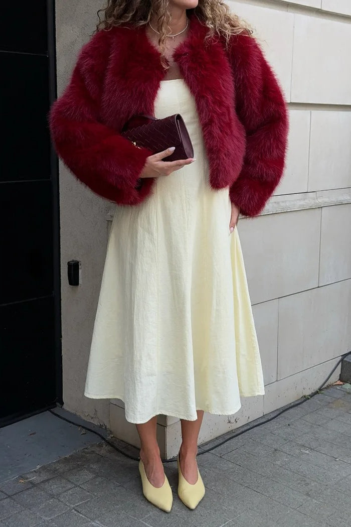 Faux Fur Blend Red Christmas Outerwear