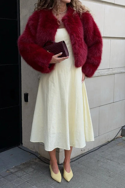 Faux Fur Blend Red Christmas Outerwear