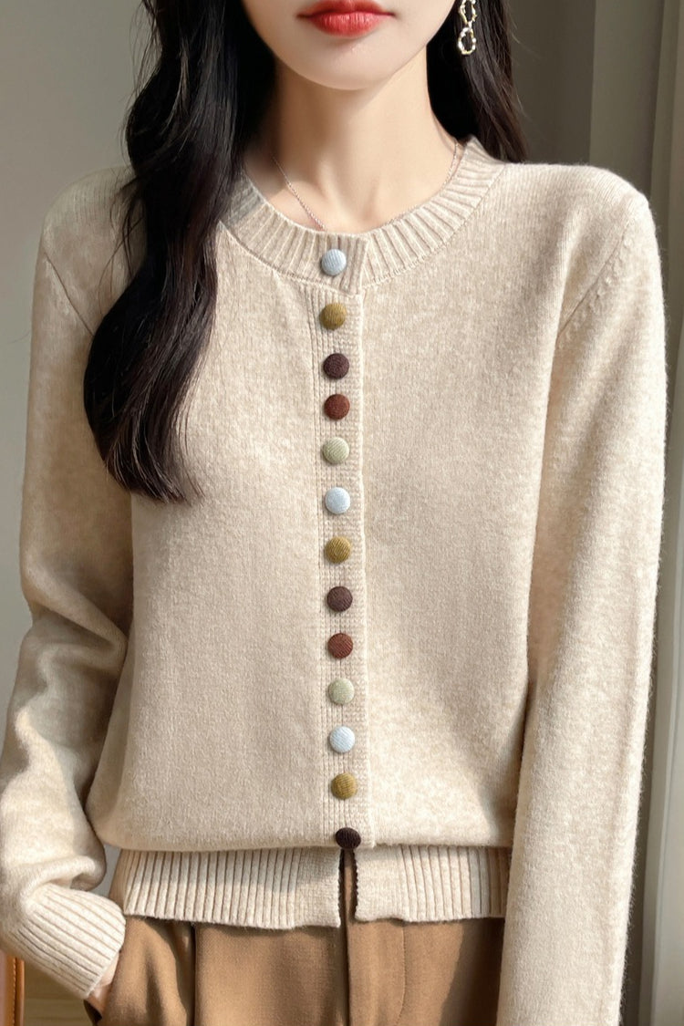 Color Button Solid Velvet Christmas Cardigan