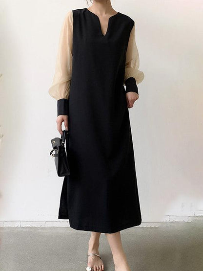 VibeMartini-Loose Casual Paneled Long-Sleeved Dress