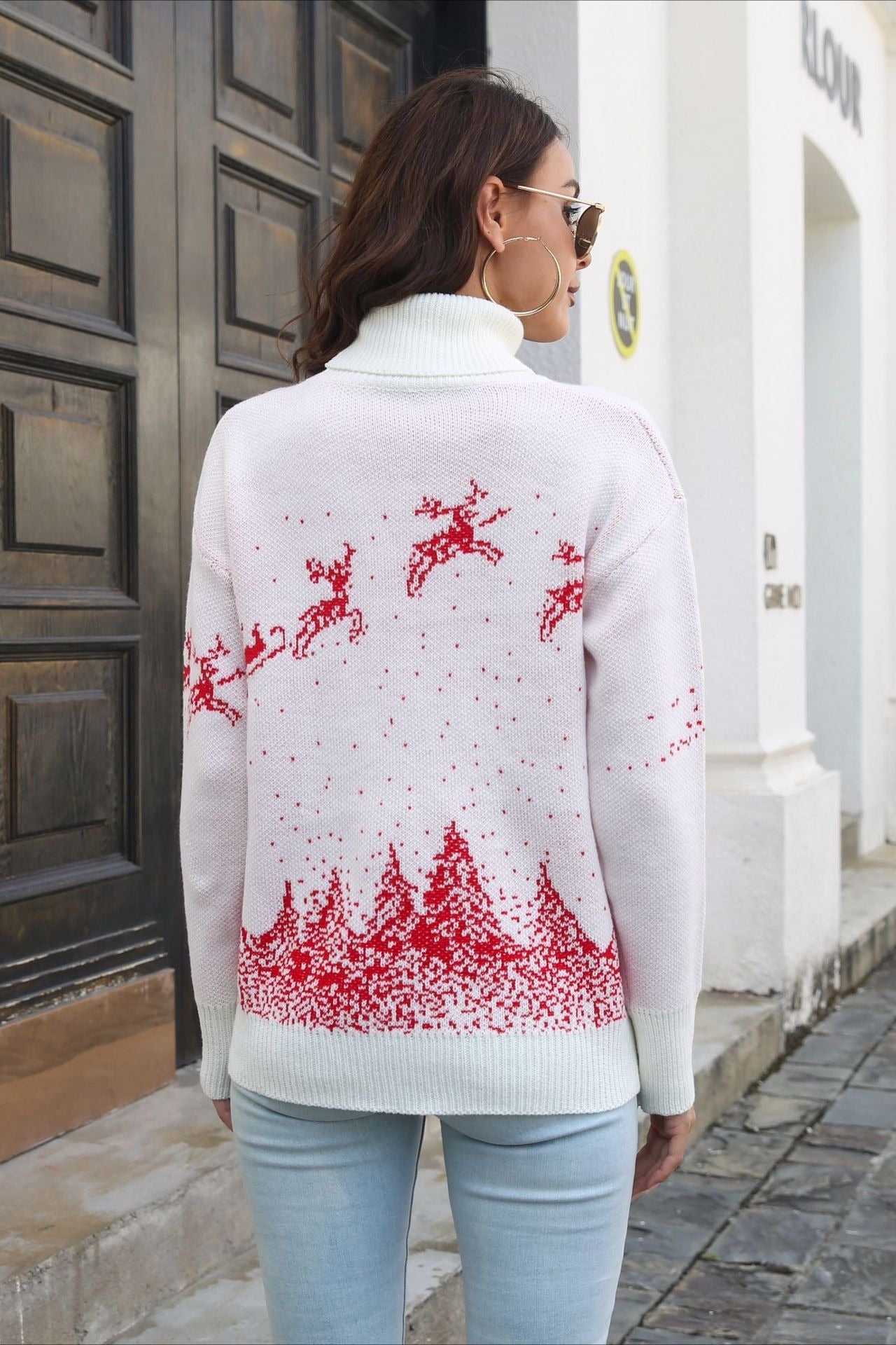 Christmas Cozy Color Block Snowflake Print Sweater