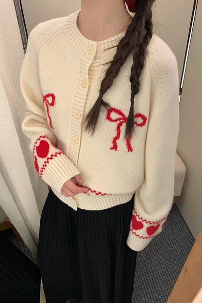 Relaxed Fit Bow Front Christmas Cardigan