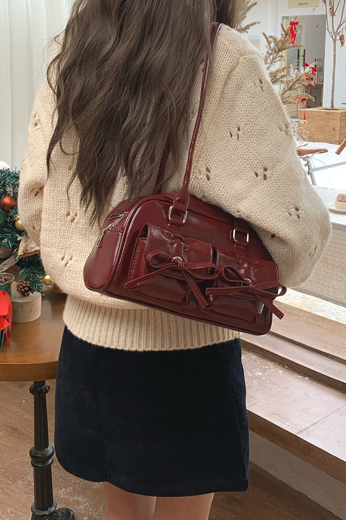 Bowknot Pillow Bowling Bag Chic Shoulder Underarm Tote Bag