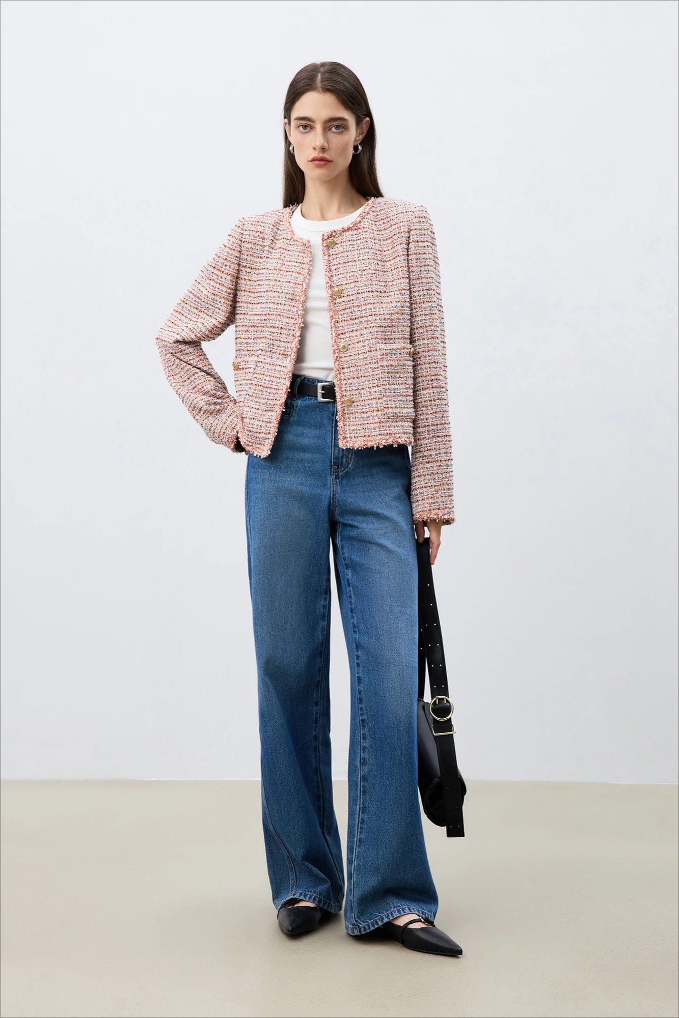 Round Neck Tweed Blend Christmas Outerwear