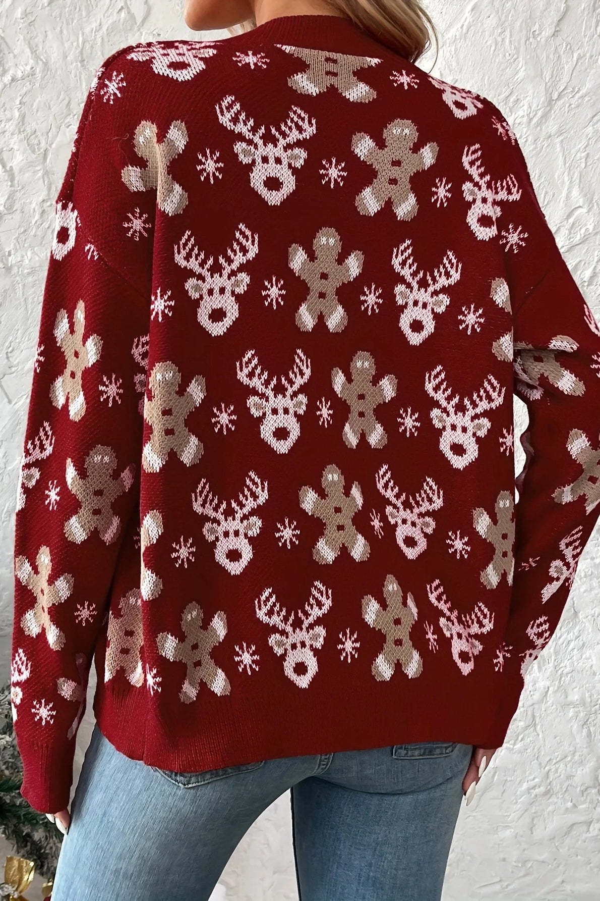 Reindeer Print Plush Knit Christmas Cardigan