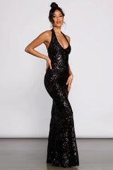 Sequin Halter Mermaid Formal Dress