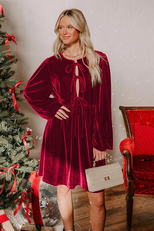 Velvet Loose Cutout Tie Waist Mini Dress