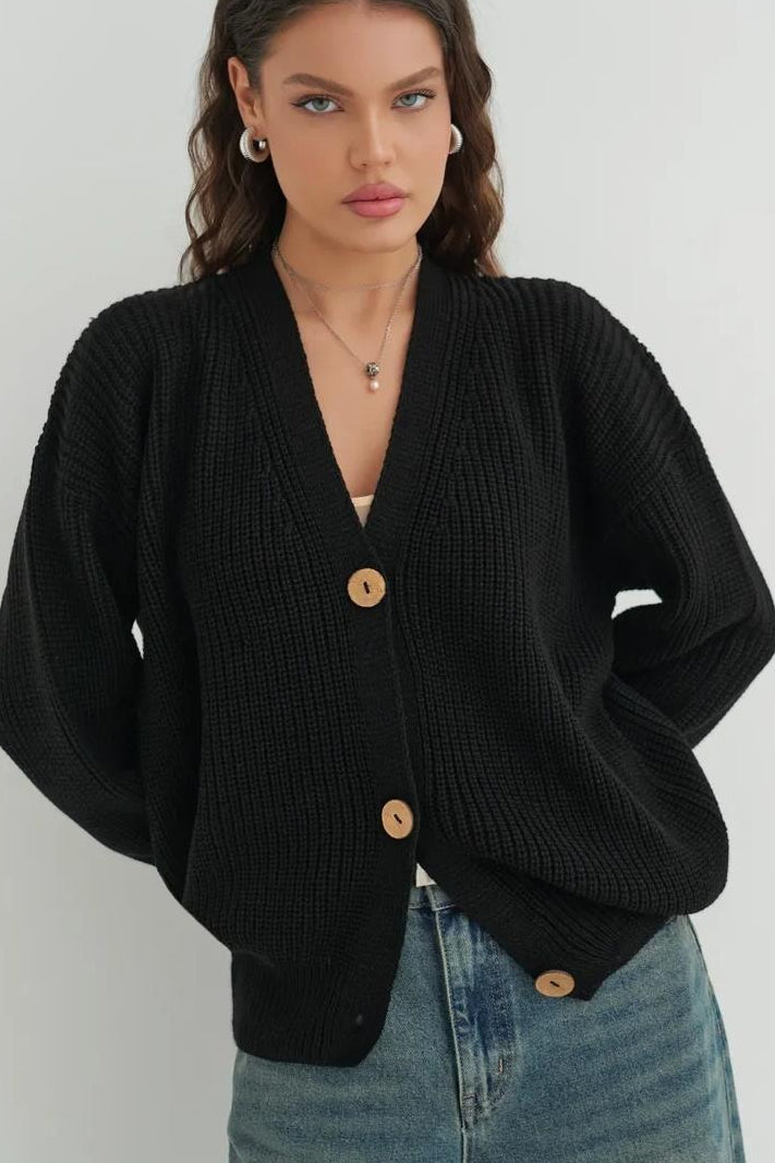 Relaxed Fit Solid Color Christmas Cardigan