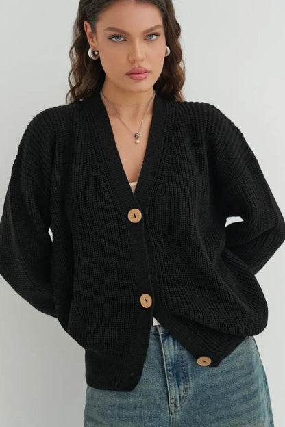 Relaxed Fit Solid Color Christmas Cardigan