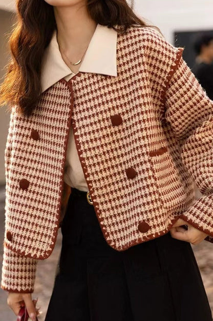 Tweed Houndstooth Short Christmas Outerwear