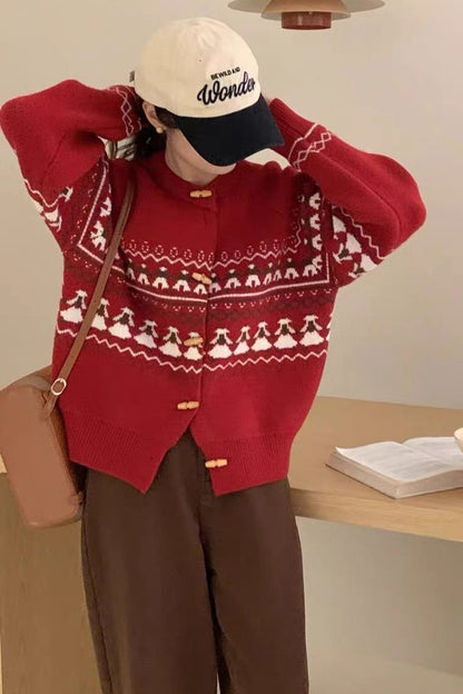 Retro Jacquard Christmas Cardigan