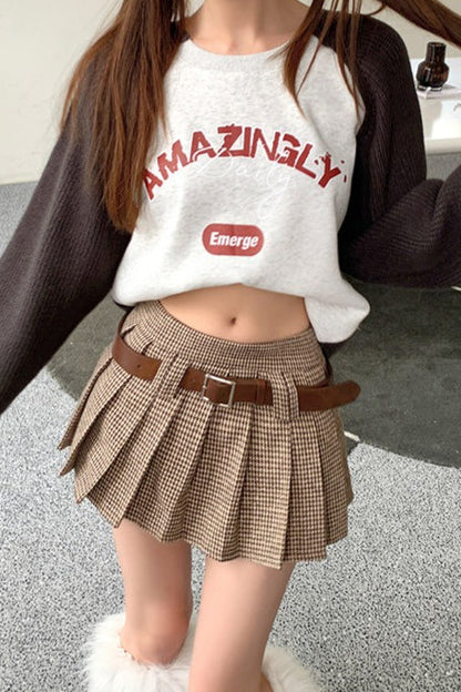 Houndstooth Pleated High Waist Christmas Skirt