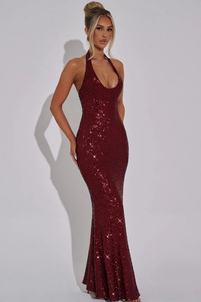 Rhinestone Halter Bodycon Party Dress