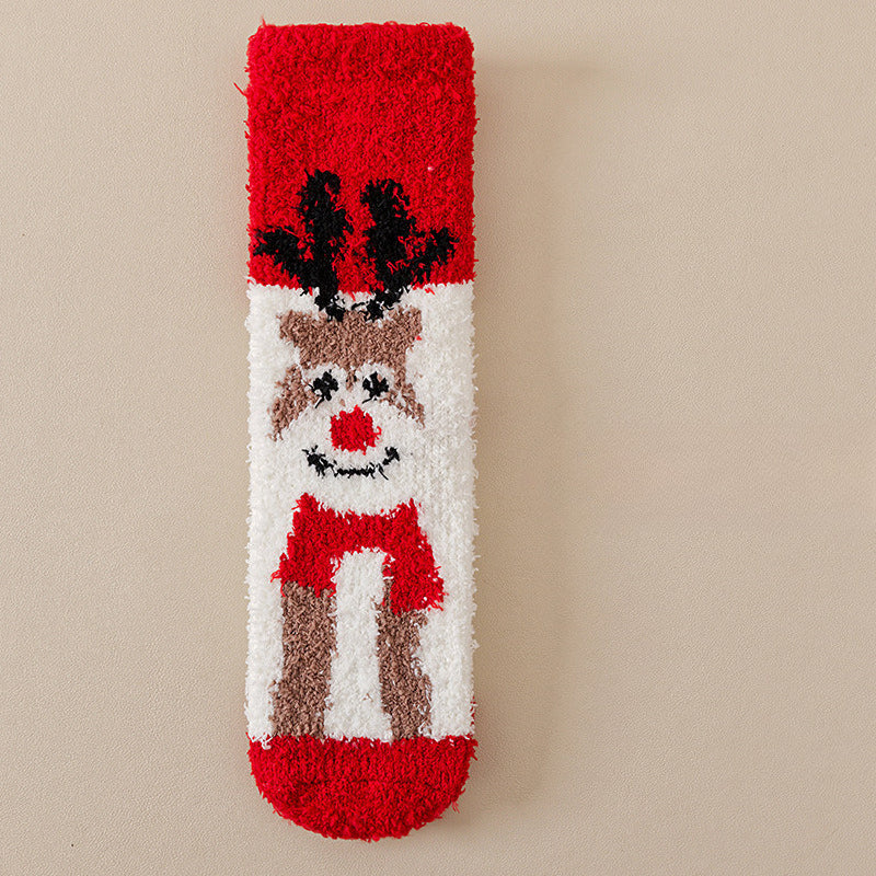 Cute Coral Fleece Thick Warm Mid Calf Christmas Socks