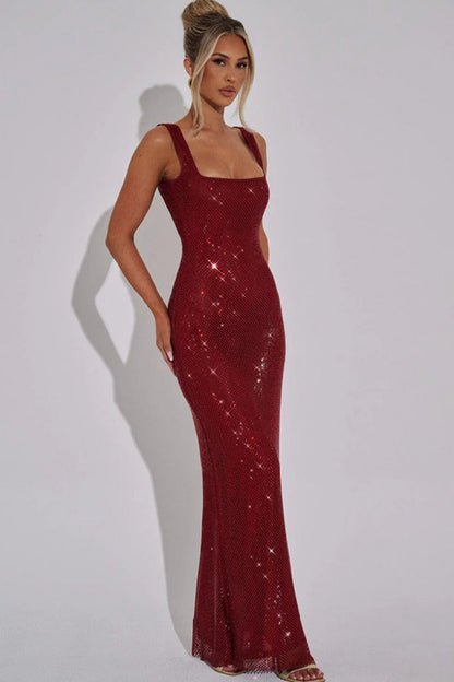 Double Strap Sequin Mesh Slip Dress