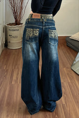 Leopard Double Waist Wide Leg Streetwear Jeans