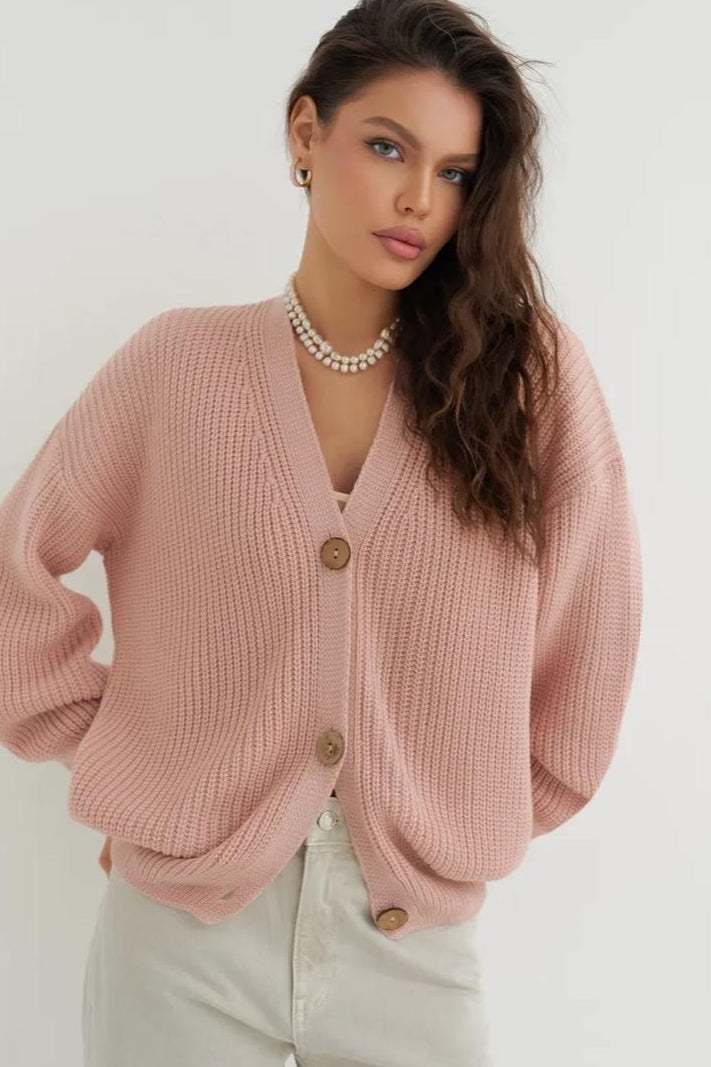 Relaxed Fit Solid Color Christmas Cardigan