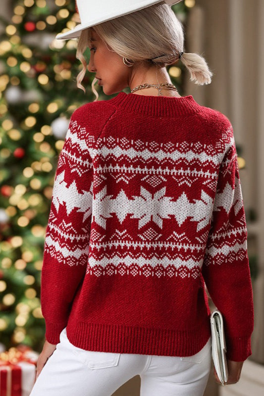 Christmas Color Block Crew Neck Snowflake Sweater