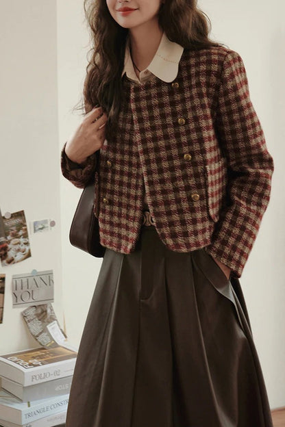 Vintage Plaid Single Breasted Christmas Outerwear